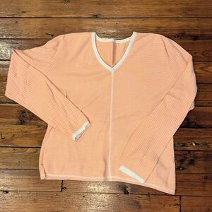 Talbots Coral Striped V-Neck Top